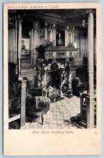 Pre-1907 HOLLAND AMERICA LINE FIRE PLACE SMOKING ROOM INTERIOR VIEW UNUSED picture