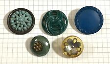 Mixed Lot Of 5 Vintage Carved Buttons Green Blue Colors Large Shank picture
