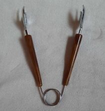 Vintage MCM Bakelite Clawed Ice Tongs Butterscotch Swirl Handle Bartender Tool picture