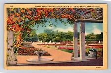 Chicago IL-Illinois, Sunken Garden From Pergola, Antique Vintage c1939 Postcard picture