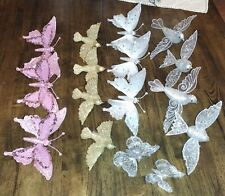 Christmas Tree Ornaments Butterfly & Bird  16pc Lot Pink White Gold Silver picture