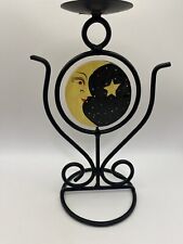 Vtg 90’s Y2K Celestial Wood & Black Metal Candle Holder Sun Moon Star picture