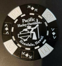 PACIFIC HD~Honolulu Hawaii~(Black/White AKQJ w/ white stamp) Harley Poker Chip picture