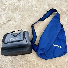 Chase Bank Black Lunchbox Tote Bag & Blue Sling One Strap Backpack Office picture