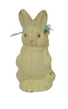Vintage 1940s Paper Mache Candy Container Bunny Yellow Rabbit Easter Red Eyes picture