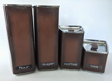 Vintage Mid Century Lincoln Beautyware Metal 4 pc Canister Set Brown MCM Kitchen picture