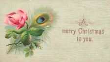 1880s-90s A Merry Christmas to You Pink Rose Embossed Trade Card picture