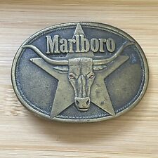 Vintage Marlboro Cigarettes Metal Belt Buckle, Steer, Philip Morris 1987, Brass picture