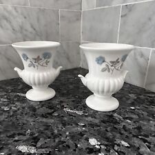 Discontinued Delicate Wedgwood Bone China Ice Rose R4306 Mini Bud Vase Urn Pair picture