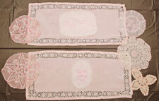 Vintage Lot of 9 PINKS Doily Table Runner Dresser Scarf Lace Crochet Embroideed picture