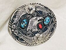 *VINTAGE💙SOUTHWestern Style EAGLE💙Belt BUCKLE w/ TURQUOISE & Coral💙NUMBERED picture