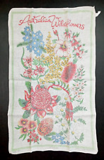 VTG Australian Wildflowers Linen Tea Towel Kitchen Decor Souvenir picture