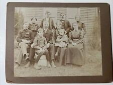 1890s Antique Cabinet Card Photo FAMILY of 10 Outdoors House Girl w Doll picture