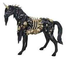 Gothic Macabre Black Dark Unicorn Horse With Skeleton Bones And Skulls Figurine picture
