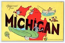 1948 Greetings From Michigan Fishing Mining Scene MI Posted Vintage Postcard picture