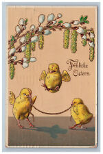 German Happy Easter Chicks Jumping Rope Postcard fröhliche ostern Damaged Gel picture