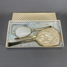 Vintage Ausco Hair Brush Vanity Set Floral Design Brush Mirror Comb Original Box picture