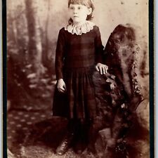 c1880s Cute Little Girl by Geopolymer Rock Cabinet Card Photo Somber Boot B18 picture