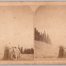 c1890s Yellowstone Park Lone Star Geyser Erupting Stereoview Real Photo Lake V37 picture