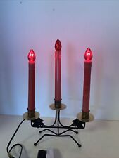 Vintage 3 Light Window Electric Candelabra Metal Red Candle picture