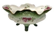 Antique La Belle China Bowl in Green Pink Roses, Marked WP, late 1800’s picture
