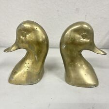 Vintsge MCM  Brass Duck Head Pair Of Bookend Solid Nautical Bird Statues HEAVY picture