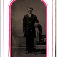 ID'd c1860s Young Man Standing Tintype Real Photo Paper Border Chris Gerber H40 picture