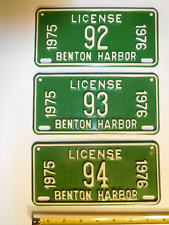 3 Rare Vintage 1975-76 Benton Harbor, MI Embossed Metal mini License Plates picture