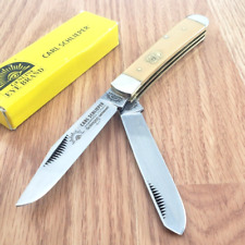 German Eye Trapper Pocket Knife Solingen Steel Blades Yellow Synthetic Handle picture