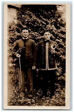 Marching Band Postcard RPPC Photo Members Trumpet Violin c1910's Antique Posted picture