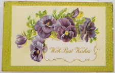 1916 WITH BEST WISHES Embossed Purple Flowers Antique Postcard picture