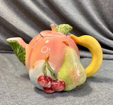 Whimsical Vintage Multi Fruit Teapot~Cherries, Pear, Apple, Plum, Banana Handle picture