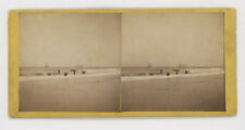 1860's CAPE MAY, N. J. STEREOVIEW, BEACH SCENE, 5 PEOPLE, 4 DISTANT BOATS, (#G) picture