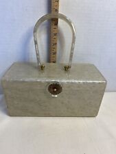 Vintage Box Purse Wilardy 1950s Lucite White  Marbleized Swirl Pearl Clasp picture