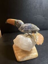 Hand Carved Multi Gemstone Toucan On Quartzite Base picture