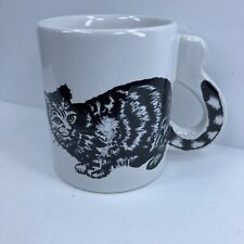 Grey Black Striped Tabby Cat Coffee Mug with Tail Handle picture