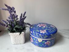 Vintage Chinese Deep Blue flower hand painted Trinket Box Covered Dish picture