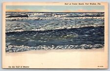 Fort Walton Florida~Surf @ Tower Beach~Gulf of Mexico~Linen Postcard picture