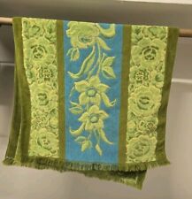 Vintage Bath Towel Fieldcrest USA Green Blue Floral Fringe 60s  picture