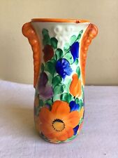 Vintage Mecca Czechoslovakia Hand Painted Orange Blue Floral Vase 7