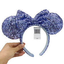 US Disney Parks Blue Sequins Bow Ears Anniversary Minnie Mouse Headband 2023 picture