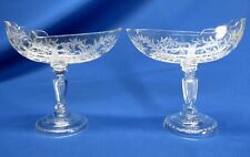 PAIR ANTIQUE ENGLISH ART GLASS FROSTED & CLEAR COMPOTES picture