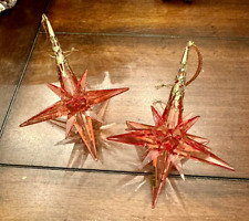 Vintage Raz Imports Lucite Pink Starburst Christmas Ornaments 4.5”  Taiwan Set 2 picture