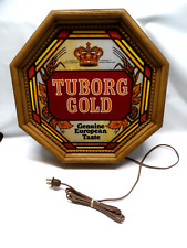 Vtg Heileman Brewery Tuborg Gold Octagon Beer Light Sign Stained Glass Look NOS picture