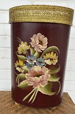 Vintage Plymouth Tole Floral Gilt Filigree Waste Basket Bucket Umbrella Stand picture