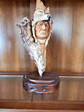 🦅Native American Indian-Lone Wolf 1990 Signed Limited Edition Carved Resin/Wood picture