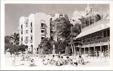 RPPC Beachgoers at Royal Hawaiian Hotel, Honolulu Hawaii - c1940s Photo Postcard picture