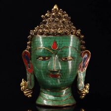 Chinese Tibetan Buddhism Old copper hand-made inlaid turquoise Sakyamuni mask picture