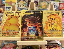 Pokemon Gold Solid Metal Fun Art Cards 3x Pikachu Selections V  Vmax Best Gift picture