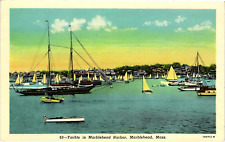 Yachts Marblehead Harbor Massachusetts Unused Antique Postcard c 1930s picture